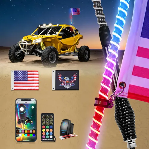 Miniatura 19 de Nilight 2 luces LED RGB en espiral de 3 pies con base de resorte, luz de persecución RF, control remoto, látigos de antena iluminados para Can-Am