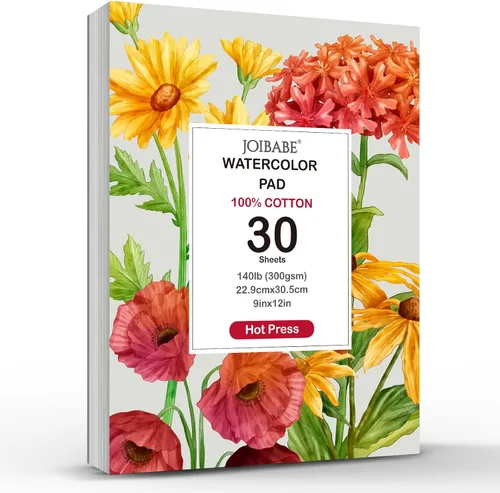 Bloc de papel de acuarela, 30 hojas de prensa en caliente de 9 x 12 pulgadas, 140 lb/300 GSM, almohadilla de color de agua desgarrable 100% algodón