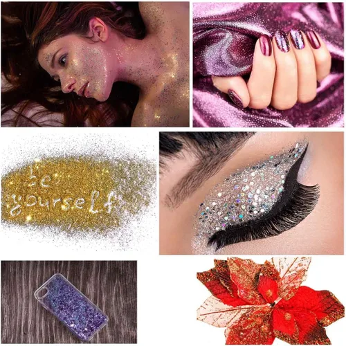 Miniatura 6 de 12 colores de purpurina gruesa para la cara, sin pegamento, cosmética para el cuerpo, uñas, ojos, arte del cabello, vaso de resina holográfica