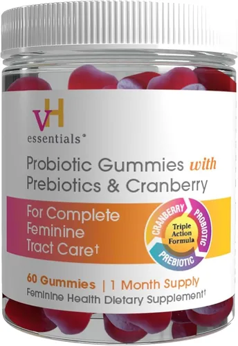 vH Essentials Gomitas probióticas con prebióticos y arándanos, extracto concentrado para la salud del tracto urinario, apoya el equilibrio de la