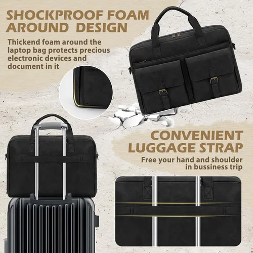 Miniatura 6 de RAINSMORE Bolsa tipo mensajero para hombre, de piel de 16 pulgadas, para laptop, maletín para computadora de trabajo, oficina, negocios, viajes
