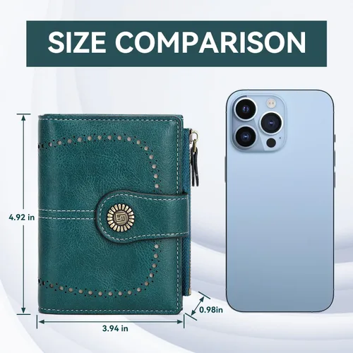 Miniatura 2 de Cartera pequeña de piel plegable para mujer, de gran capacidad, con bloqueo Rfid, con cremallera, con 16 ranuras para tarjetas y 2 ventanas