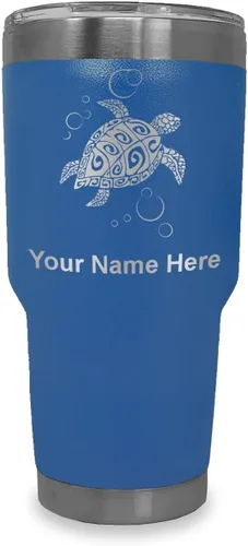 Miniatura 15 de LaserGram Vaso aislado al vacío de 20 onzas, tortuga marina hawaiana, grabado personalizado incluido (negro)