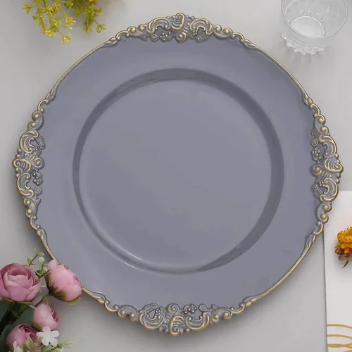 Miniatura 27 de Efavormart - Paquete de 6 platos barrocos redondos de oro rosa de 13 pulgadas, borde en relieve de hojas, perfecto para decoración de catering