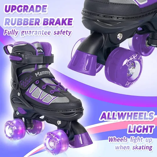 Miniatura 2 de MammyGol Roller Skates for Kids Boys Girls, Adjustable Quad Skates with Light Up Wheels for Toddler Little Kids Ages 6-12, Beginners Outdoor Sports