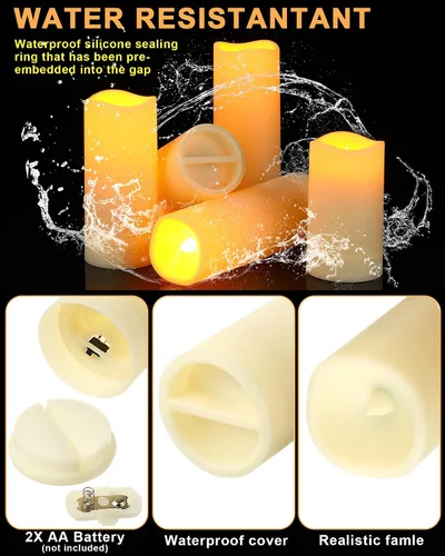 Miniatura 3 de Geelin 30 velas LED impermeables con 5 controles remotos, velas parpadeantes sin llama al aire libre, velas realistas que funcionan