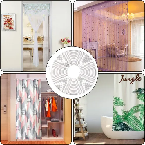 Miniatura 7 de Alambre blanco para cortina de 19.7 ft para decoración de pared, kit para colgar cuadros con 10 clips de cortina, 10 pares de ojos de tornillo