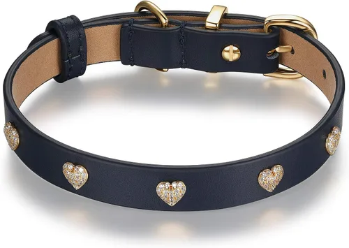 Miniatura 11 de SCAMPER & CO Collar de perro chapado en oro amarillo de 18 quilates con hebilla chapada en oro amarillo de 18 quilates, collar de perro con corazón