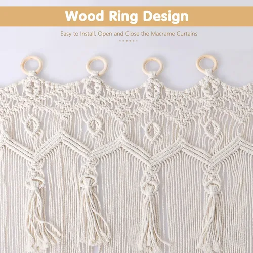 Miniatura 4 de ANMINY 2 cortinas de macramé de 79 x 37 pulgadas, cortinas bohemias con borlas hechas a mano de algodón macramé para colgar en la pared, cortina