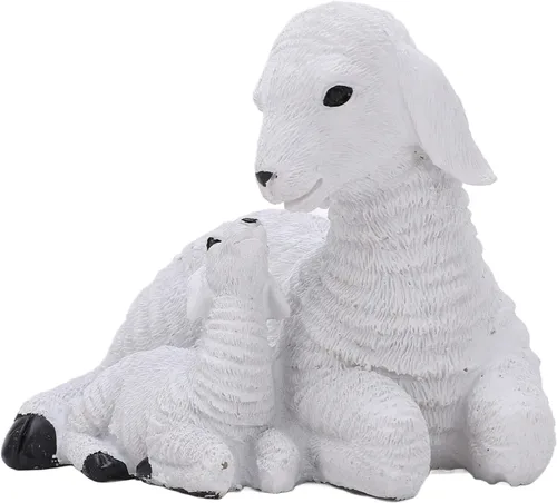 Zerodis Figuras de oveja, figuras rústicas de animales de cordero blanco, aspecto envejecido, escultura de animales de resina, adorno para