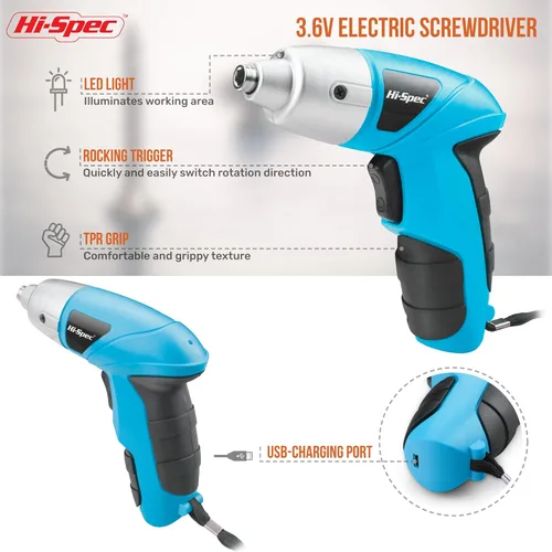 Miniatura 3 de Hi-Spec Juego de destornilladores eléctricos de pequeña potencia USB azul de 27 piezas de 3.6 V. Inalámbrico y recargable con juego de puntas