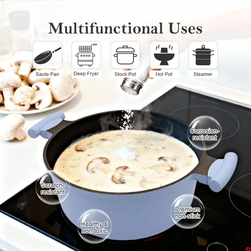 Miniatura 4 de Olla de vapor de 7 cuartos de galón para cocinar, olla grande con tapa, olla antiadherente con cesta de vapor de verduras y albóndigas, utensilios