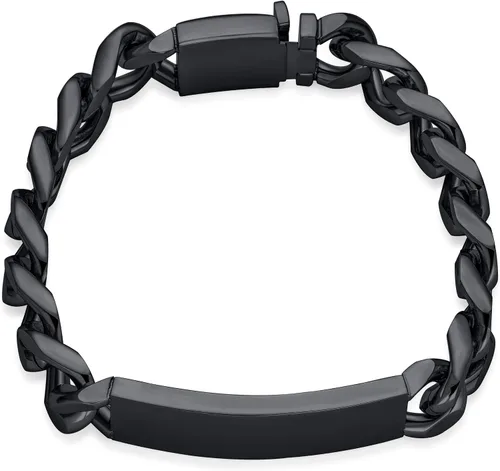 Miniatura 17 de Bling Jewelry Cadena de eslabones cubanos chapada en nombre de identificación para hombre, nombre personalizado, grabado en tono plateado, acero