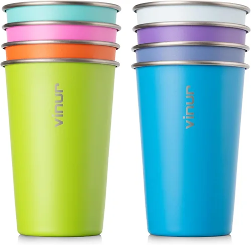 Miniatura 11 de VINUR Paquete de 4 vasos de acero inoxidable de 16 onzas, vasos apilables de metal para viajes, campamento, exteriores