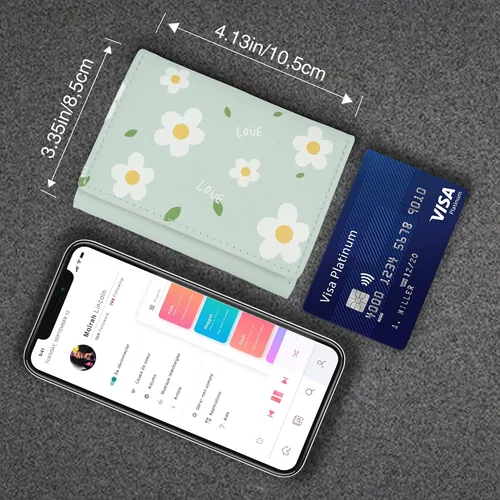Miniatura 80 de CONISY Lindas carteras para mujer, de cuero con bloqueo RFID, pequeña cartera triple con ventana de identificación para niñas y mujeres