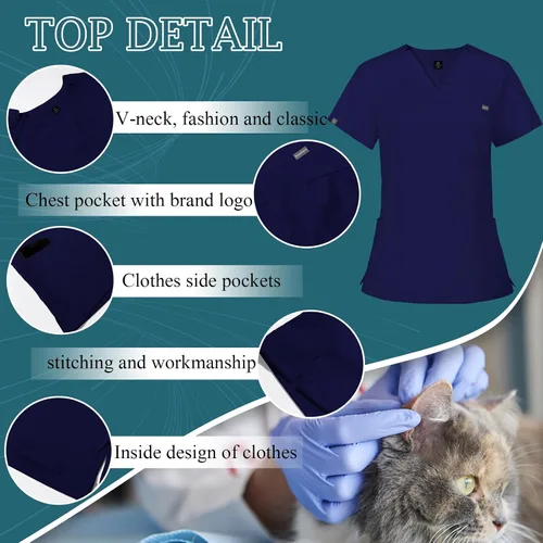 Miniatura 3 de VIAOLI Conjunto de ropa quirúrgica para mujer, camiseta y pantalón deportivo, ropa de trabajo, clínica, moderna, uniforme médico (10 bolsillos)