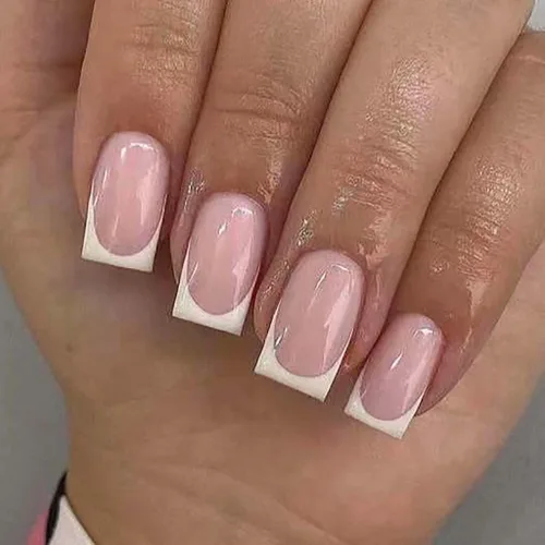 Miniatura 16 de RikView uñas postizas de punta francesa de longitud media, uñas negras adhesivas, uñas cuadradas naturales para mujeres