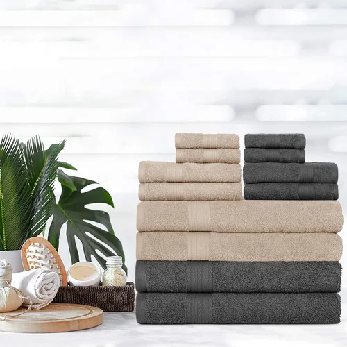 Miniatura 2 de Ample Decor Juego de 12 toallas de baño de 600 GSM, 100% algodón, 4 toallas de baño, 4 toallas de mano, 4 paños de lavado, absorbentes y suaves