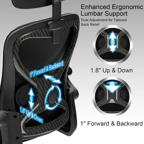 Miniatura 3 de Sillas de escritorio de oficina en casa, silla de oficina ergonómica con soporte lumbar y reposacabezas 3D, silla de escritorio para computadora