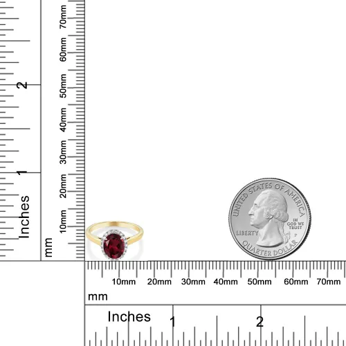 Miniatura 70 de Gem Stone King Anillo de compromiso ovalado de oro amarillo de 10 quilates con piedra natal y halo de diamantes Ovalado de 0.354 x 0.276 in