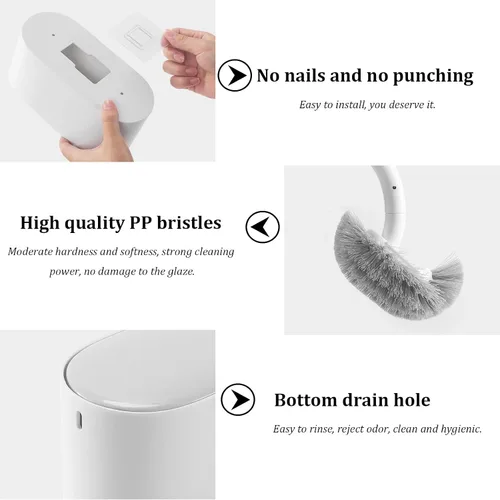 Miniatura 5 de Escobilla de inodoro y soporte con juego de tapa, diseño curvado en ángulo, cerdas duraderas para limpieza de baño