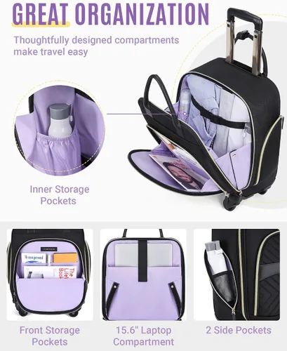 Miniatura 4 de LIGHT FLIGHT Rolling Laptop Bag Rolling Briefcase for Women Computer Bag with Wheels Case for Carry on Travel Work Business