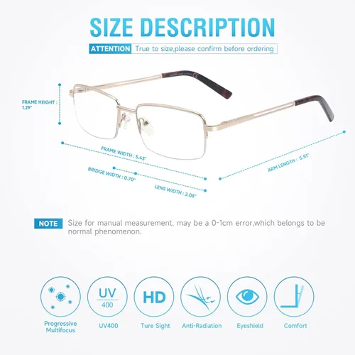 Miniatura 6 de SKYOAK Paquete de 2 lentes de lectura duraderos progresivos multienfoque para hombre, bloqueo de luz azul, lector de computadora Progresivo