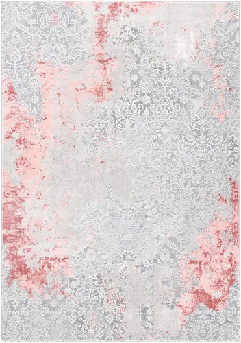 SAFAVIEH Meadow Collection - Alfombra decorativa de 2 x 5 pies, gris claro y rosa, diseño abstracto moderno, no desprende pelusa y de fácil cuidado,