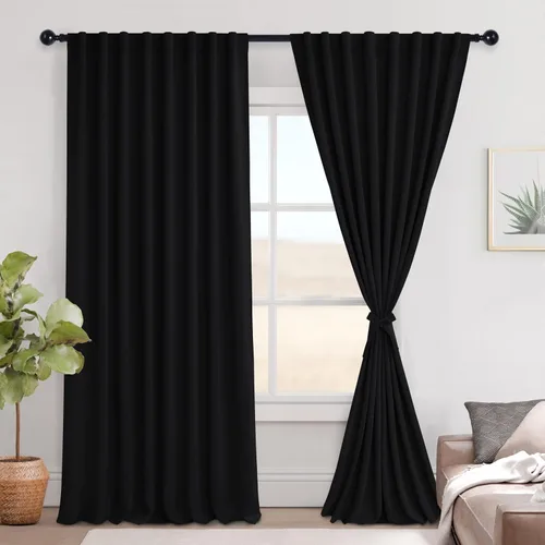 Miniatura 48 de Hiasan Cortinas opacas negras para dormitorio, cortinas opacas cortas de 45 pulgadas de largo, con aislamiento térmico, bolsillo para barra