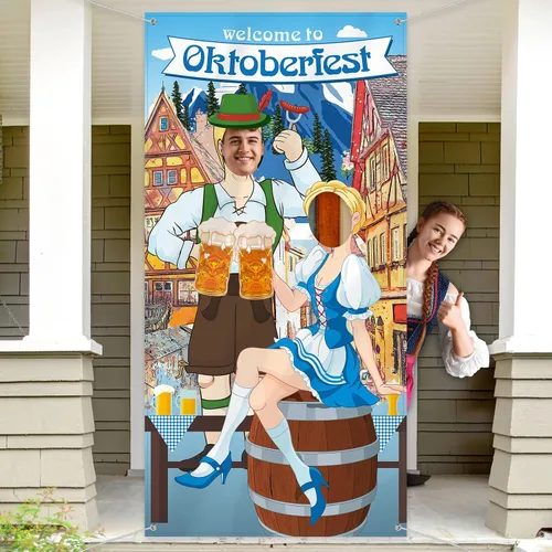Blulu Decoraciones de fiesta de Oktoberfest para fiesta de Oktoberfest, accesorios de fotos de tela gigante, fondo de cabina de fotos, suministros