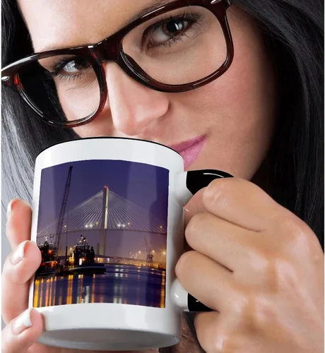 Miniatura 2 de 3dRose Taza de café, tamaño – 15 oz – Georgia, Talmadge Bridge, remolcadores, Savannah River – US11 JWL0430 – Joanne Wells Georgia – divertido