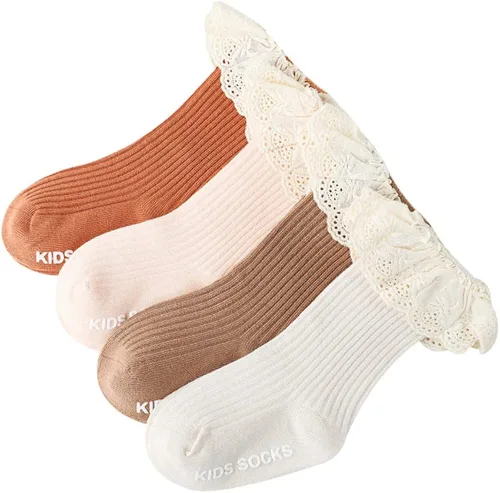 Miniatura 3 de Calcetines largos de uniforme para bebés y niñas calcetines de encaje con volantes para bebés y niñas calcetines altos de algodón