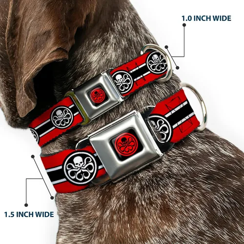 Miniatura 2 de Buckle-Down Collar de perro Hebilla de cinturón de seguridad Hydra Logo Stripe Rojo Negro Blanco, Multicolor, 1 pulgada de ancho - Se adapta a