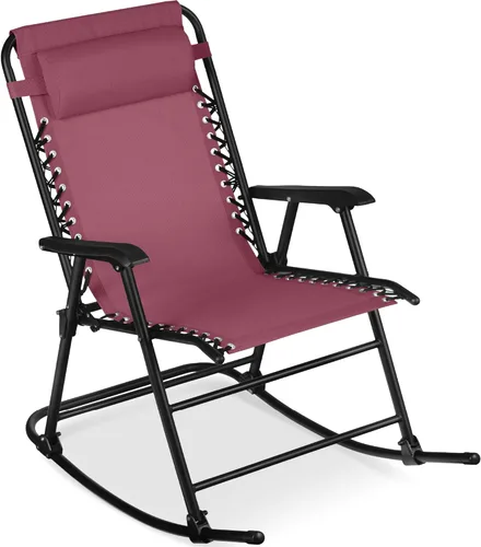 Miniatura 8 de Best Choice Products Silla mecedora plegable para exteriores, Silla de gravedad cero, Silla balancín para patio con reposacabezas, color rojo carmesí