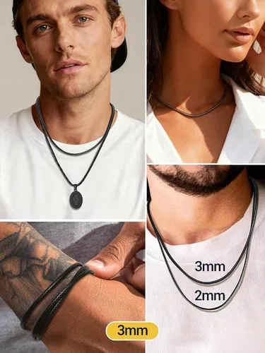 Miniatura 47 de PROSTEEL Collar de cuero impermeable para hombre, 0.079 in/0.118 in, 16 a 30 pulgadas, con cierre de acero inoxidable, cadena de bricolaje