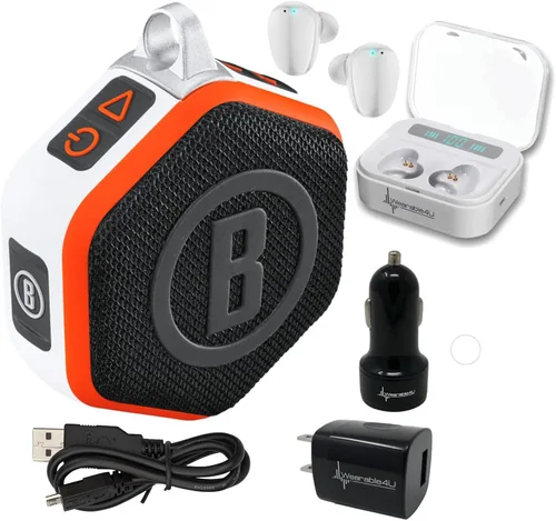 Miniatura 9 de Bushnell Wingman Mini Altavoz Bluetooth GPS negro/plateado con auriculares negros definitivos y cargadores de pared/coche