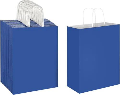 Miniatura 8 de Oikss - Paquete de 50 bolsas de papel kraft marrón natural con asas, tamaño grande, 10x5x13, para regalos de cumpleaños, compras al por menor