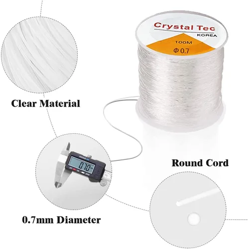 Miniatura 3 de Hilo elástico de 0.028 in para pulseras, 3 rollos de cordón elástico, cuerda elástica de cuentas de cristal para pulseras, cuentas y fabricación