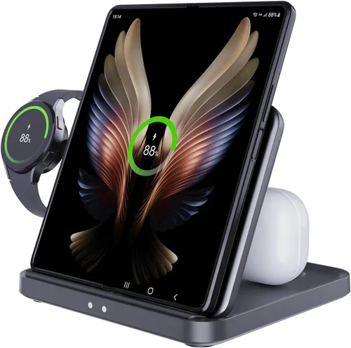 para Samsung Z Fold 6/5 Estación de Carga Inalámbrica, Soporte de Carga Rápida Plegable 3 en 1 para Galaxy Z Fold 4, Flip 6/5, S23/S22, Note20/10