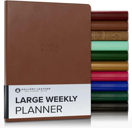 Miniatura 198 de Gallery Leather Agenda semanal y mensual grande 2025-2026, agenda y cuaderno con elegantes bordes de página dorados dorados, 12 meses, cactus Cactus