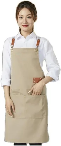 Miniatura 11 de Delantal de chef de lona con espalda cruzada para hombres y mujeres con correas ajustables y bolsillos grandes, delantal de lona
