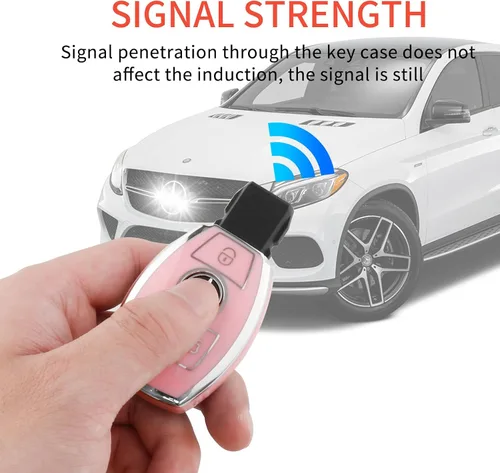 Miniatura 4 de Pangpai Funda de Llavero Rosa para Mercedes Benz, Protección de Funda de Llave de TPU Suave con Llavero Brillante Compatible con Clase C E S M CLS