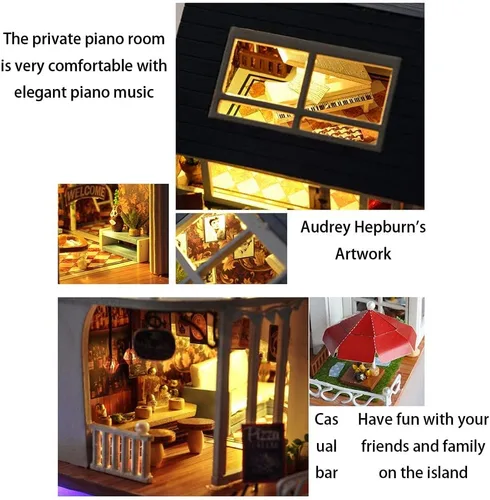 Miniatura 5 de Roroom DIY Miniature and Furniture Dollhouse Kit,Mini 3D Wooden Doll House Craft Model Villa Style with Dust Cover and Music Movement,Creative Room