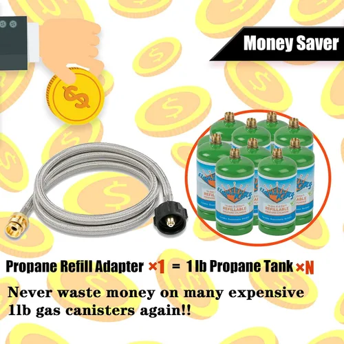 Miniatura 6 de Uniflasy Adaptador de manguera de propano de 1 libra a 20 libras, tanque de propano trenzado de acero inoxidable duradero que conecta la manguera