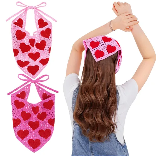 Miniatura 11 de hoyuwak 2 bandanas de ganchillo para el cabello, diademas para la cabeza para mujeres y niñas, accesorios para el cabello de fresa floral