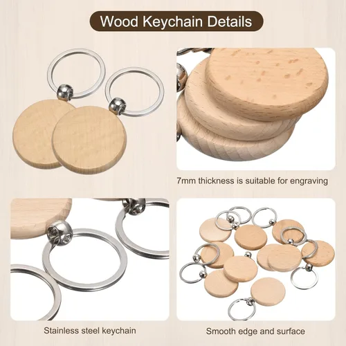 Miniatura 3 de MECCANIXITY Llavero de madera en blanco, 1.57 pulgadas, grabado de madera, llavero para manualidades, paquete de 100