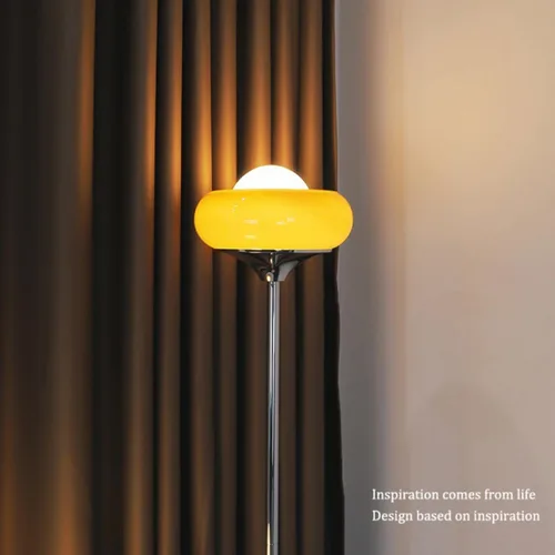 Miniatura 4 de Lámpara de pie naranja moderna de mediados de siglo, lámpara de hongo estilo Bauhaus para leer, lámpara de pie alta con pantalla de vidrio para sala
