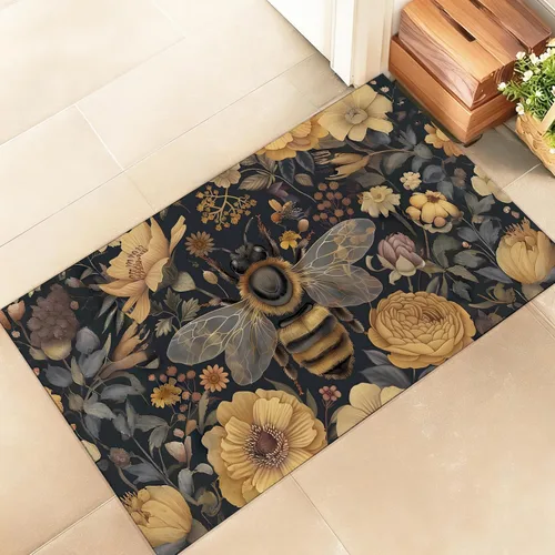 Tapete floral para puerta de interior, elegante tapete de tela no tejida de 17 x 29.5 pulgadas con arte botánico vintage, felpudos de flores, para
