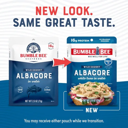 Miniatura 8 de Bumble Bee - Atún blanco de aleta Albacore en agua en sobres de 71 g - Paquete de atún capturado de forma salvaje listo para comer - 16 g