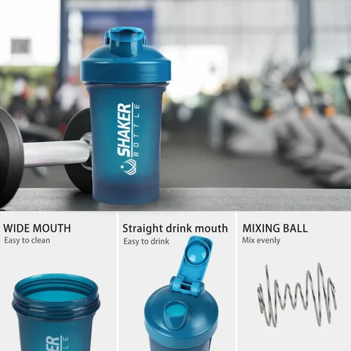 Miniatura 3 de Botella agitadora, botella agitadora pequeña de 400ml con bola mezcladora, portátil de 14oz para batidos de gimnasio, libre de BPA, 100% a prueba